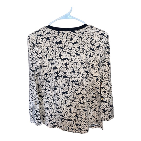 Jones New York Signature Petite PM Cotton Black Cream flowers Neck Line MINT - Picture 2 of 6